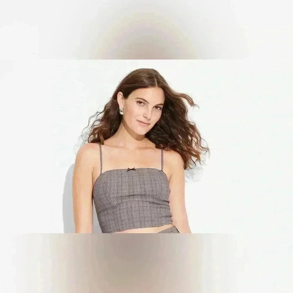 Women’s woven tank top/ Plaid Brown/red/black - Picture 2 of 4